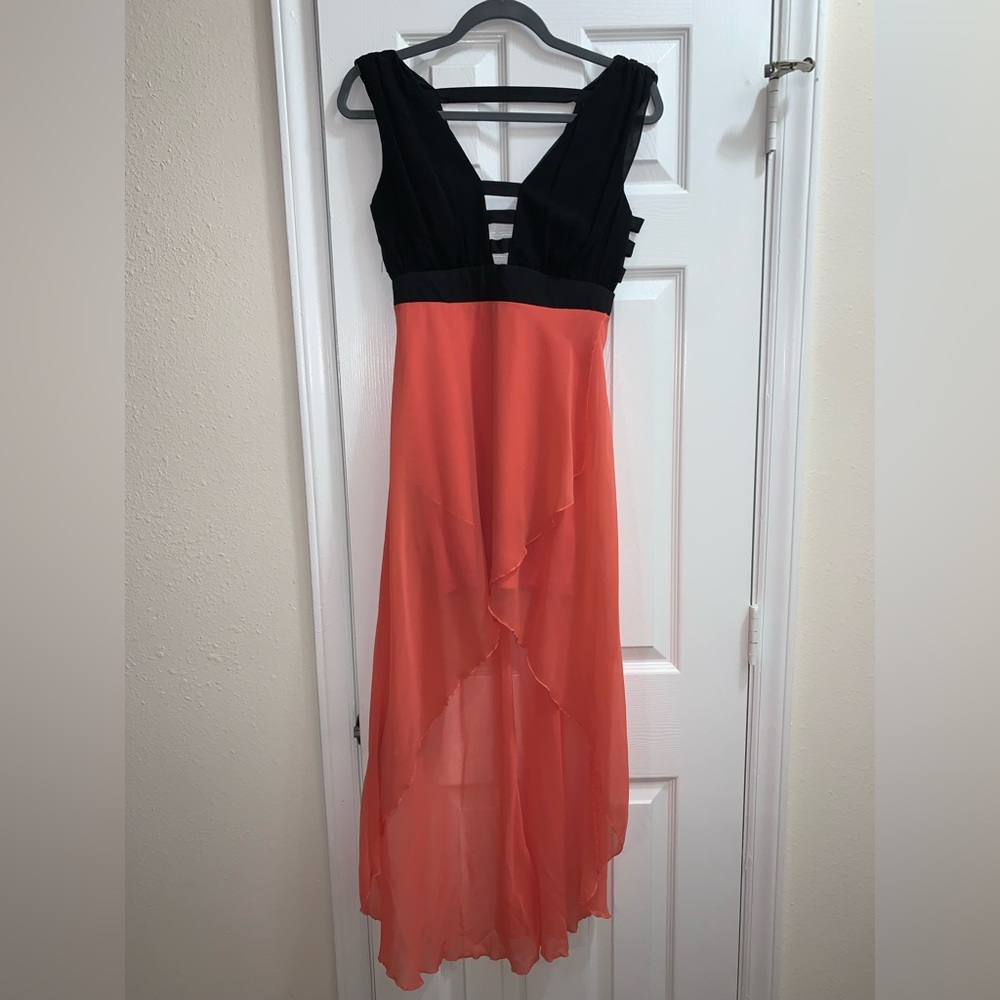 Windsor High Low Black and Coral Dress